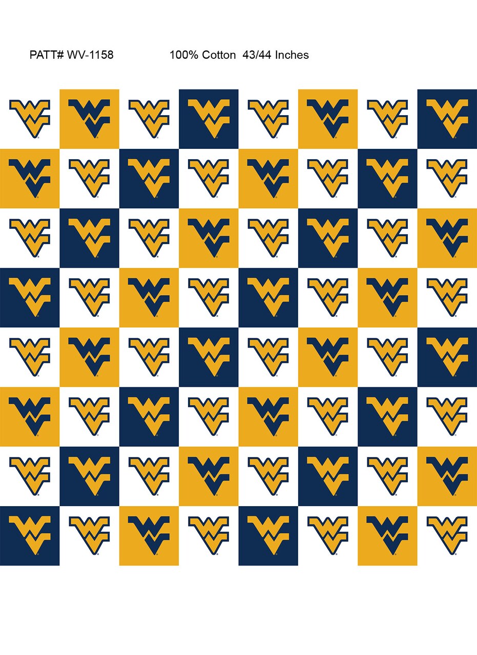 Sykel Enterprises-West Virginia University Cotton Fabric-West Virginia Mountaineers Collegiate Check Cotton Quilting Fabric